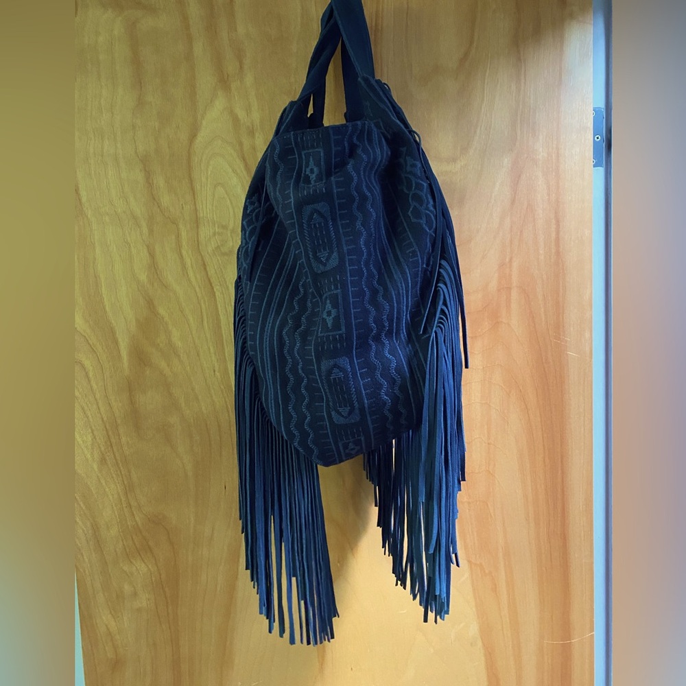 Johnny Was Deep Navy Fringe Shoulder Bag - Picture 2 of 6